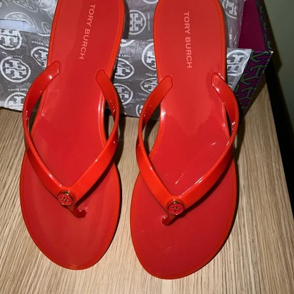 Tory Burch Studded Jelly Thong Sandals brand new. Bright Orange. - Picture 2 of 5